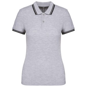 LADIE'S 2 STRIPED SHORT SLEEVED POLOSHIRT, Oxford Grey/Black (Polo shirt, 90-100% cotton)