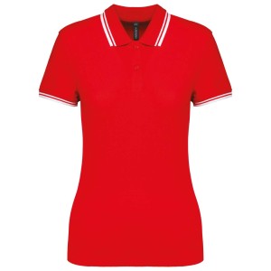 LADIE'S 2 STRIPED SHORT SLEEVED POLOSHIRT, Red/White (Polo shirt, 90-100% cotton)