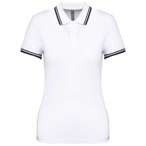 LADIE'S 2 STRIPED SHORT SLEEVED POLOSHIRT, White/Navy (Polo shirt, 90-100% cotton)