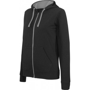 LADIES? CONTRAST HOODED FULL ZIP SWEATSHIRT, Black/Fine Grey (Pullovers)