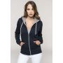 LADIES? CONTRAST HOODED FULL ZIP SWEATSHIRT, Black/Red