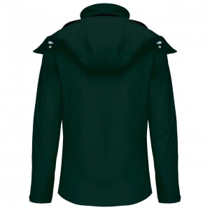 LADIES' DETACHABLE HOODED SOFTSHELL JACKET, Bottle Green (Jackets)