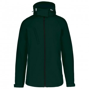 LADIES' DETACHABLE HOODED SOFTSHELL JACKET, Bottle Green (Jackets)