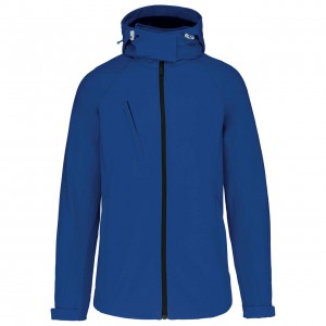 LADIES' DETACHABLE HOODED SOFTSHELL JACKET, Dark Royal Blue (Jackets)