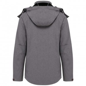 LADIES' DETACHABLE HOODED SOFTSHELL JACKET, Marl Grey (Jackets)