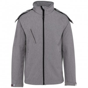 LADIES' DETACHABLE HOODED SOFTSHELL JACKET, Marl Grey (Jackets)