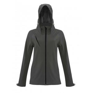 LADIES' DETACHABLE HOODED SOFTSHELL JACKET, Titanium (Jackets)