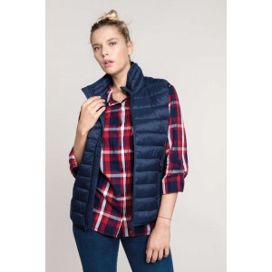 LADIES' LIGHTWEIGHT SLEEVELESS FAKE DOWN JACKET, Navy (Vests)