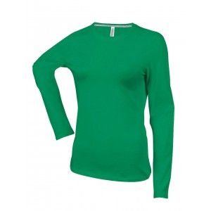 LADIES' LONG-SLEEVED CREW NECK T-SHIRT, Kelly Green (Long-sleeved shirt)