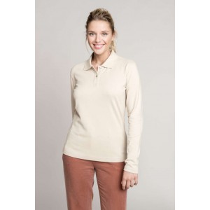 LADIES' LONG-SLEEVED POLO SHIRT, Light Sand (Long-sleeved shirt)