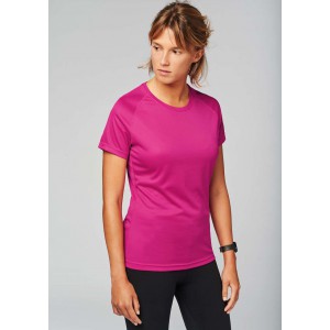 LADIES' SHORT-SLEEVED SPORTS T-SHIRT, Fluorescent Yellow (T-shirt, mixed fiber, synthetic)