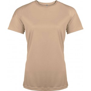 LADIES' SHORT-SLEEVED SPORTS T-SHIRT, Sand (T-shirt, mixed fiber, synthetic)