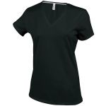 LADIES' SHORT-SLEEVED V-NECK T-SHIRT, Black <font size=1>[ENG]</font> (KA381BL)