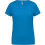 LADIES? V-NECK SHORT SLEEVE SPORTS T-SHIRT, Aqua Blue