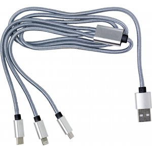 3-in-1 Ladekabel aus Nylon Felix, Silber