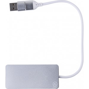 Recycelte Aluminium USB Hub Layton, Silber