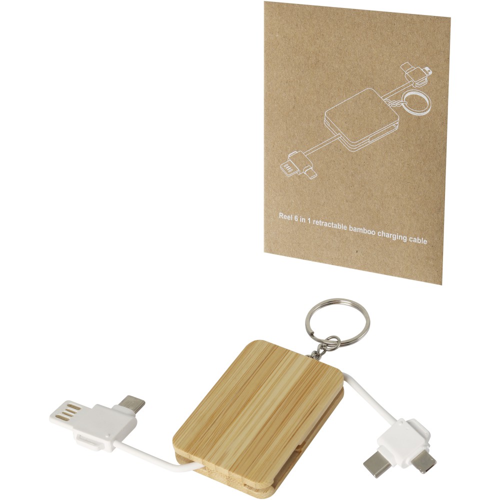 Reel 6-in-1 Ladekabel mit einziehbarem Schlüsselring, natur (Leitungen, Verteiler, Adapter, Kabel)