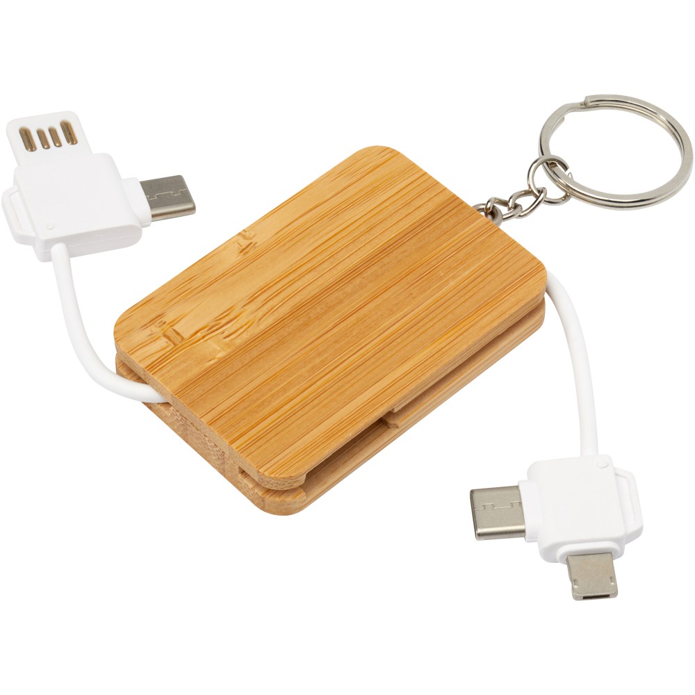 Reel 6-in-1 Ladekabel mit einziehbarem Schlüsselring, natur (Leitungen, Verteiler, Adapter, Kabel)