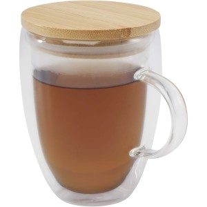 Leona 350 ml glass cup with bamboo lid, Transparent clear <font size=1>[ENG]</font>