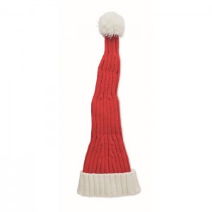 Long Christmas knitted beanie, Red (Hats)