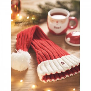 Long Christmas knitted beanie, Red (Hats)