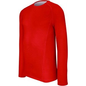 ADULTS' LONG-SLEEVED BASE LAYER SPORTS T-SHIRT, Sporty Red (Long-sleeved shirt)