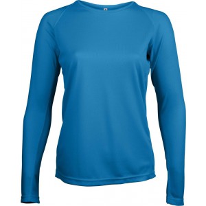 LADIES' LONG-SLEEVED SPORTS T-SHIRT, Aqua Blue (Long-sleeved shirt)