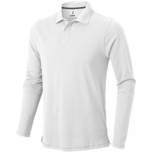 Oakville long sleeve men's polo, White (Long-sleeved shirt)