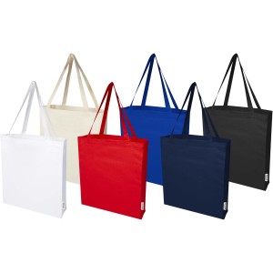 Madras 140 g/m2 GRS recycled cotton gusset tote bag, Navy (Shopping bags)