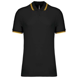 MEN'S 2 STRIPED SHORT SLEEVED POLOSHIRT, Black/Yellow (Polo shirt, 90-100% cotton)