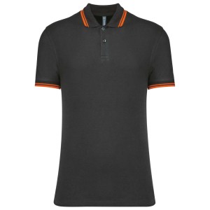 MEN'S 2 STRIPED SHORT SLEEVED POLOSHIRT, Dark Grey/Orange (Polo shirt, 90-100% cotton)