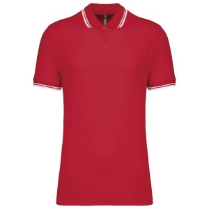 MEN'S 2 STRIPED SHORT SLEEVED POLOSHIRT, Red/White (Polo shirt, 90-100% cotton)