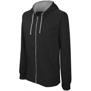 MEN'S CONTRAST HOODED FULL ZIP SWEATSHIRT, Black/Fine Grey (Pullovers)