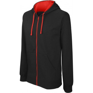 MEN'S CONTRAST HOODED FULL ZIP SWEATSHIRT, Black/Red (Pullovers)