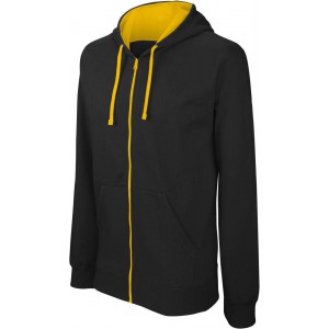 MEN'S CONTRAST HOODED FULL ZIP SWEATSHIRT, Black/Yellow (Pullovers)