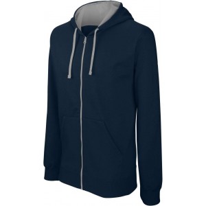 MEN'S CONTRAST HOODED FULL ZIP SWEATSHIRT, Navy/Fine Grey (Pullovers)