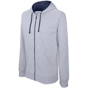 MEN'S CONTRAST HOODED FULL ZIP SWEATSHIRT, Oxford Grey/Navy (Pullovers)