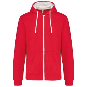 MEN'S CONTRAST HOODED FULL ZIP SWEATSHIRT, Red/White (Pullovers)