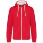 MEN'S CONTRAST HOODED FULL ZIP SWEATSHIRT, Red/White