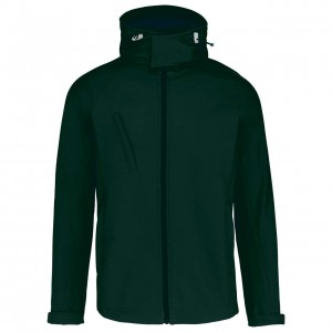 MEN'S DETACHABLE HOODED SOFTSHELL JACKET, Bottle Green (Jackets)