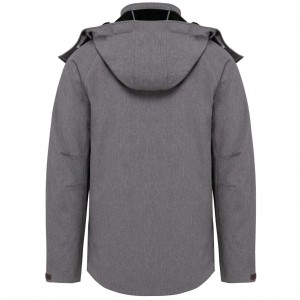 MEN'S DETACHABLE HOODED SOFTSHELL JACKET, Marl Grey (Jackets)