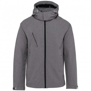 MEN'S DETACHABLE HOODED SOFTSHELL JACKET, Marl Grey (Jackets)