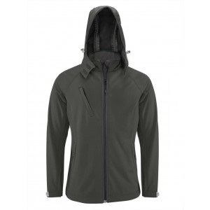 MEN'S DETACHABLE HOODED SOFTSHELL JACKET, Titanium (Jackets)