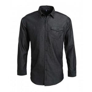 MEN?S JEANS STITCH DENIM SHIRT, Black Denim (shirt)