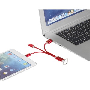 Metal 3-in-1 charging cable with keychain, red (Eletronics cables, adapters)