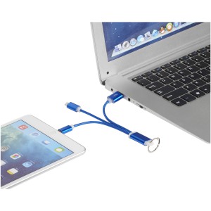 Metal 3-in-1 charging cable with keychain, Royal blue (Eletronics cables, adapters)