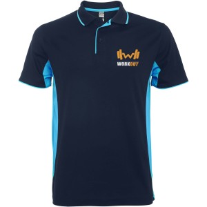 Montmelo short sleeve unisex sports polo, Navy Blue, Sky blue (T-shirt, mixed fiber, synthetic)