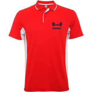 Montmelo short sleeve unisex sports polo, Red, White (T-shirt, mixed fiber, synthetic)