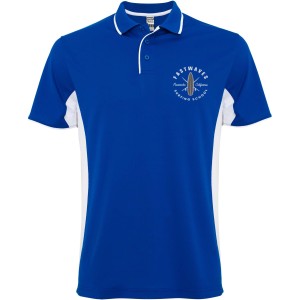 Montmelo short sleeve unisex sports polo, Royal blue, White (T-shirt, mixed fiber, synthetic)