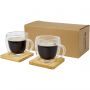 Manti 2-piece 250 ml double-wall glass cup with bamboo coaster, Transparent, Natural